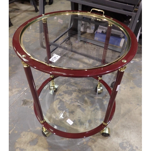 1404 - Two tier drinks table raised on castors with a removable glass serving tray, D: 60 cm. Not available... 