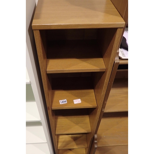 1406 - Oak effect six shelf CD rack, 30 x 30 x 170 cm H. Not available for in-house P&P