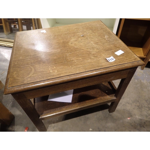 1416 - Small two tier oak table, 50 x 50 x 50 cm H. Not available for in-house P&P