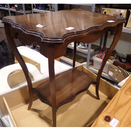 1422 - Two tier table with scalloped edges on cabriole supports, 60 x 45 x 70 cm H. Not available for in-ho... 