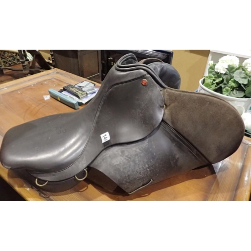 1444 - German Kieffer dressage brown leather horse saddle, good condition, L: 17.5 inches to fit warmblood/... 