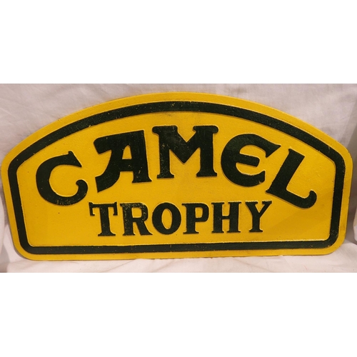 1127 - Cast iron Camel Trophy sign, W: 40 cm. P&P Group 1 (£14+VAT for the first lot and £1+VAT for subsequ... 