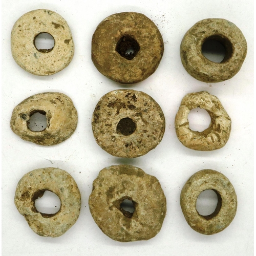 207 - Medieval spinning whorls, approximate size 30 mm. P&P Group 0 (£5+VAT for the first lot and £1+VAT f... 