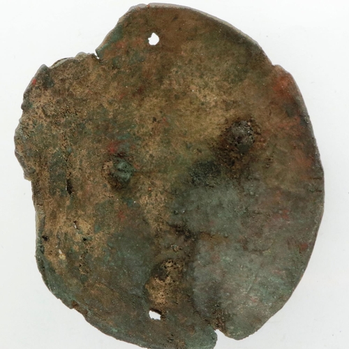 235 - Roman iron shield boss phalera, depiction of Emperor design, D: 60 mm. P&P Group 0 (£5+VAT for the f... 