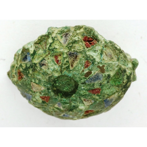 242 - Roman Dress badge, enamel intact, gemstone missing, L: 26 mm. P&P Group 0 (£5+VAT for the first lot ... 