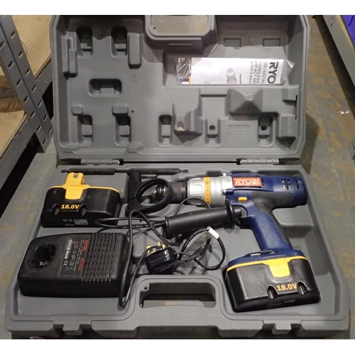 1648 - Ryobi drill with spare battery, case and charger. Not available for in-house P&P
All electrical item... 