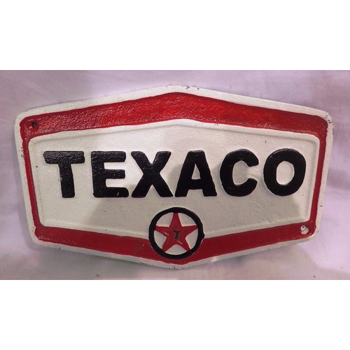 1698 - Cast iron hexagonal Texaco plaque, W: 25 cm. Not available for in-house P&P