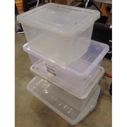 1700 - Four plastic storage boxes. Not available for in-house P&P