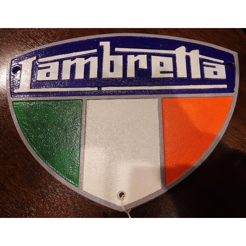 1425A - Cast iron Lambretta plaque, W: 35 cm. P&P Group 1 (£14+VAT for the first lot and £1+VAT for subseque... 