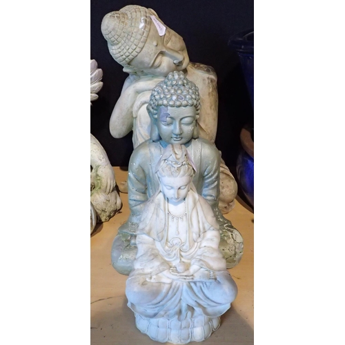 1556 - Three garden Buddha ornaments, largest H: 60 cm. Not available for in-house P&P