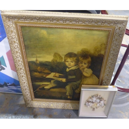 1404A - Bowden Children oleograph in a gilt frame, and a 3D floral diorama. Not available for in-house P&P