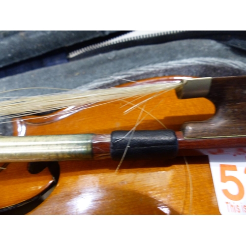 1240 - Modern childs violin with bow, body L: 30 cm. P&P Group 3 (£25+VAT for the first lot and £5+VAT for ... 