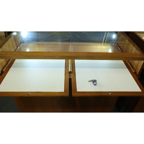 2079 - A pair of jewellery trade display cabinets, each with leatherette slide out drawers and folding base... 