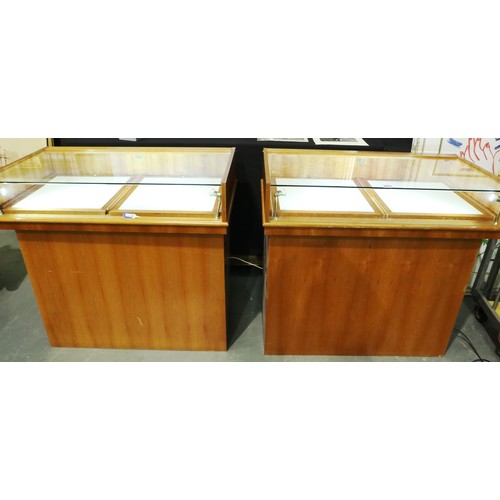 2079 - A pair of jewellery trade display cabinets, each with leatherette slide out drawers and folding base... 