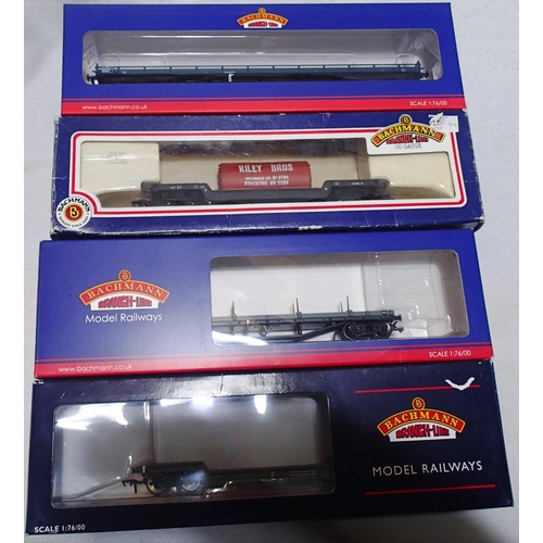 2074 - Four Bachmann OO scale Bogie wagons to include 38901 Car flat BR Blue, 33856C Bogie BR Grey, 33901C ... 