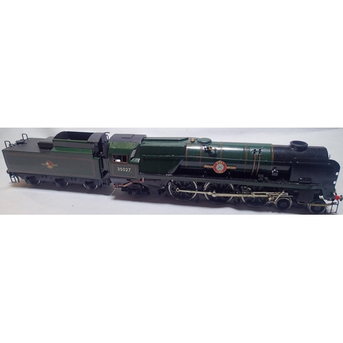 2094 - O gauge kit built rebuilt Merchant Navy class Port Line 35027, Green Late Crest, Boxpok wheels fitte... 