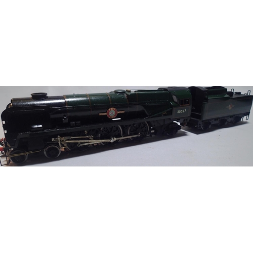 2094 - O gauge kit built rebuilt Merchant Navy class Port Line 35027, Green Late Crest, Boxpok wheels fitte... 