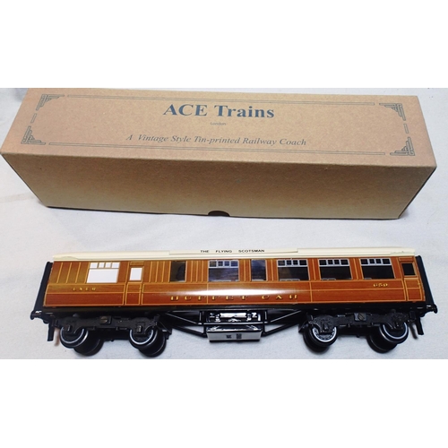 2100 - O gauge Ace Trains LNER C/4 teak Buffet Car 650, fitted with The Flying Scotsman roof boards, slight... 