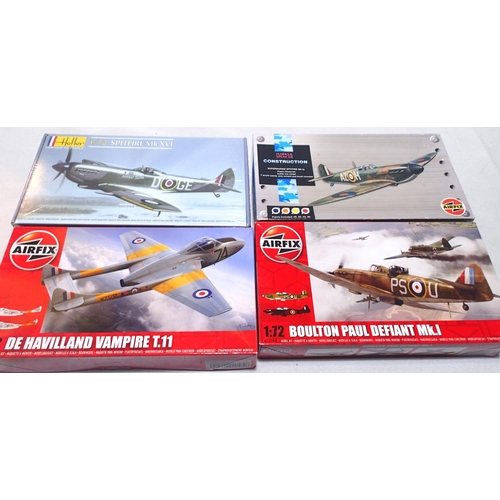 2118 - Four 1/72 Aircraft kits to include Heller Spitfire MK XVI, Airfix Spitfire MK1A, Boulton Paul Defian... 