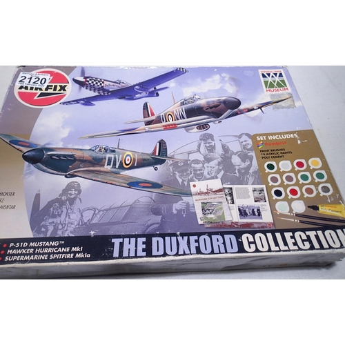 2120 - Three 1/72 scale Airfix The Duxford Collection Aircraft kits to include Mustang, Hurricane and Spitf... 