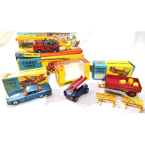 2210 - Four Corgi toys to include 64 Conveyor in good condition with figure, box is poor, 62 Trailer in goo... 