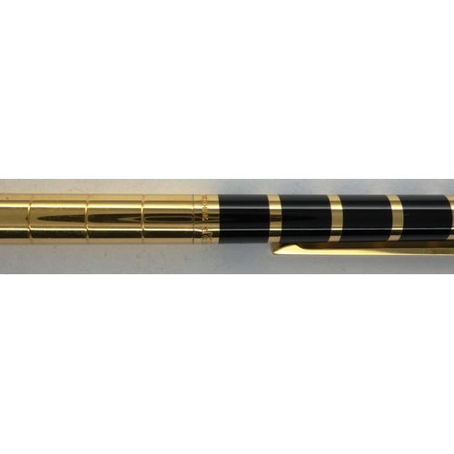 175 - Dupont of Paris gold plated and black lacquer ballpoint pen, boxed, with papers and refill. P&P Grou... 