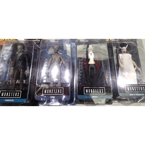 2219 - Four Bendyfigs to include Bride of Frankenstein, Frankenstein, The Mummy and Dracula, boxed in good ... 