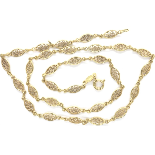 12 - 9ct gold marquis filigree link neck chain, L: 52 cm, 7.4g. P&P Group 1 (£14+VAT for the first lot an... 