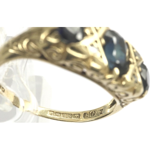 23 - 9ct gold ring set with sapphires and diamonds, size M, 3.1g. P&P Group 1 (£14+VAT for the first lot ... 