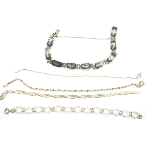 43 - Five 925 silver bracelets, largest L: 18 cm. P&P Group 1 (£14+VAT for the first lot and £1+VAT for s... 