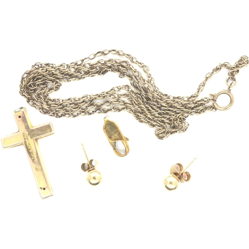 48 - 9ct gold scrap including a cross, chain and earrings, 3.96g. P&P Group 1 (£14+VAT for the first lot ... 