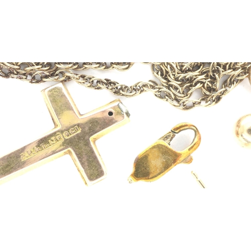 48 - 9ct gold scrap including a cross, chain and earrings, 3.96g. P&P Group 1 (£14+VAT for the first lot ... 