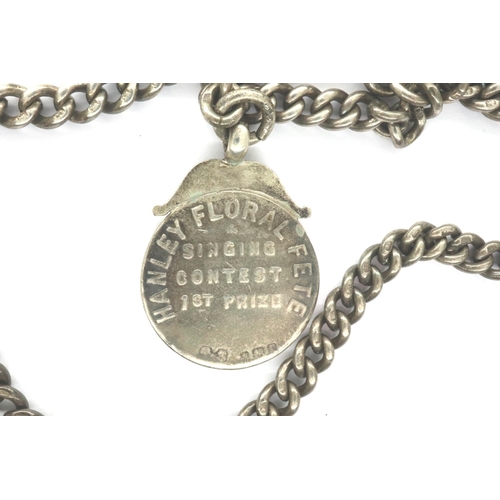 100 - Hallmarked silver pocket watch chain and fob with cypher JCM, L; 37 cm. P&P Group 1 (£14+VAT for the... 