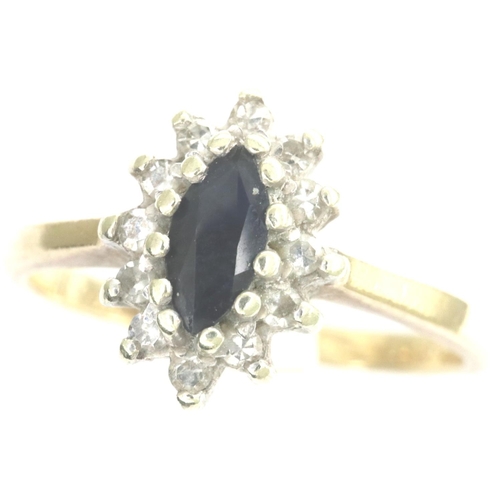 51 - 9ct gold sapphire and diamonds cluster ring, size J, 1.6g. P&P Group 1 (£14+VAT for the first lot an... 