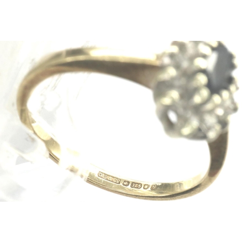 51 - 9ct gold sapphire and diamonds cluster ring, size J, 1.6g. P&P Group 1 (£14+VAT for the first lot an... 