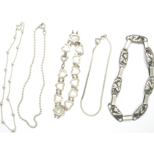 59 - Five 925 silver bracelets, largest L: 22 cm. P&P Group 1 (£14+VAT for the first lot and £1+VAT for s... 