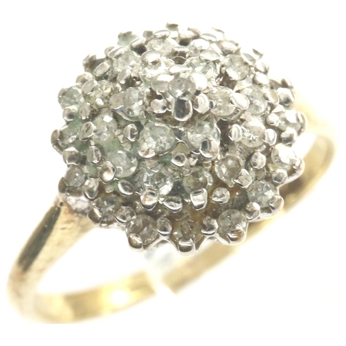 67 - 9ct gold diamond cluster ring, size L, 2.4g. P&P Group 1 (£14+VAT for the first lot and £1+VAT for s... 