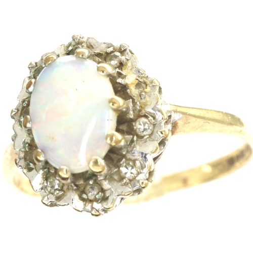 68 - 9ct gold opal and diamond ring, size O, 1.8g. P&P Group 1 (£14+VAT for the first lot and £1+VAT for ... 