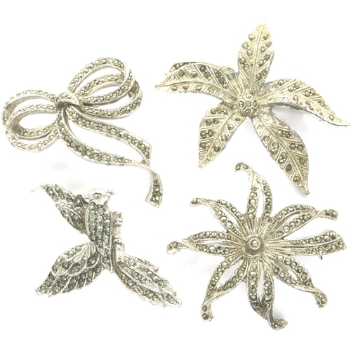 69 - Four 925 silver marcasite brooches, largest D: 50 mm. P&P Group 1 (£14+VAT for the first lot and £1+... 