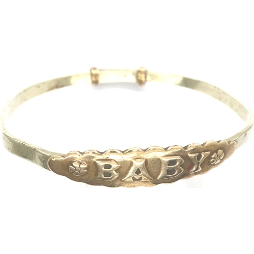 76 - Silver and gold plated baby bangle, adjustable size. P&P Group 1 (£14+VAT for the first lot and £1+V... 