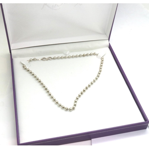 84 - Boxed 925 silver beaded necklace, L: 40 cm. P&P Group 1 (£14+VAT for the first lot and £1+VAT for su... 