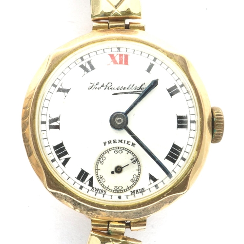 95 - Ladies 9ct gold wristwatch by Thomas Russel Liverpool, not working at lotting. P&P Group 1 (£14+VAT ... 