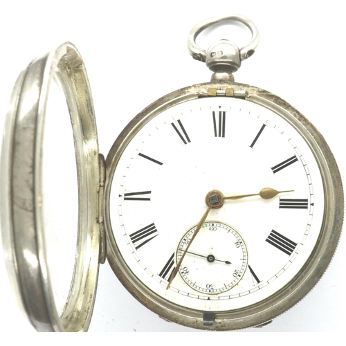 96 - Hallmarked silver pocket watch, Chester assay, not working at lotting. P&P Group 1 (£14+VAT for the ... 