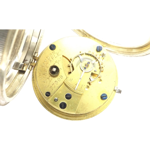 96 - Hallmarked silver pocket watch, Chester assay, not working at lotting. P&P Group 1 (£14+VAT for the ... 