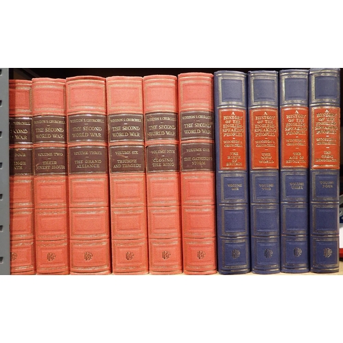 1027 - Two sets of leather bound Winston Churchill books, some minor damage to bottom corners of some, some... 