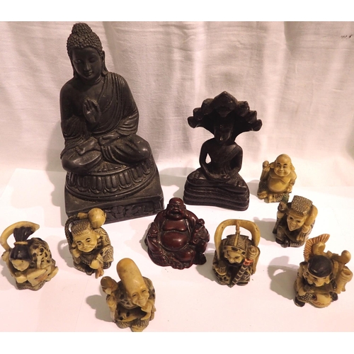 1080 - Ten resin deity figurines to include a large Buddha, H: 17 cm. P&P Group 2 (£18+VAT for the first lo... 