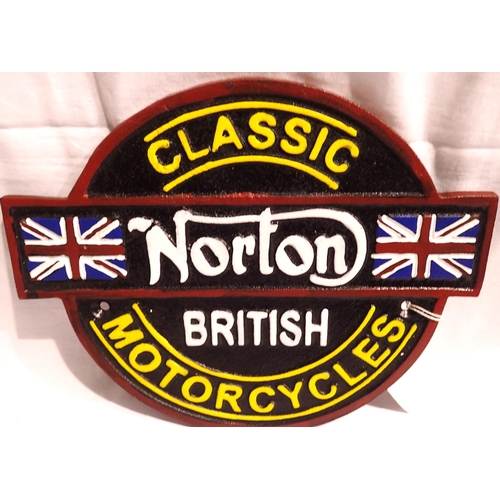 1090 - Cast iron Norton Motorcycles plaque, W: 30 cm. P&P Group 1 (£14+VAT for the first lot and £1+VAT for... 