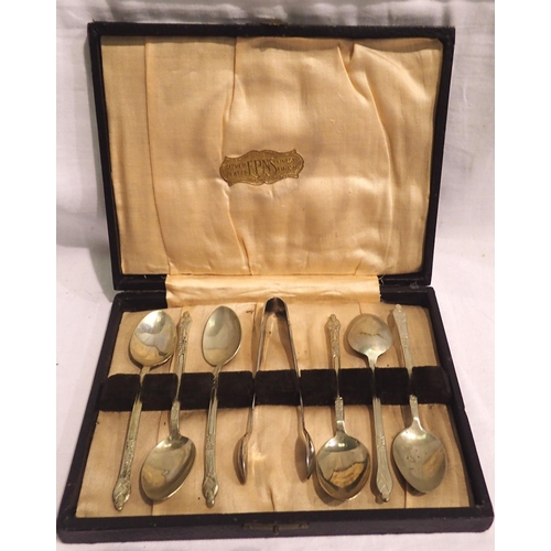 1132 - Set of six EPNS Apostle spoons and a pair of sugar tongs, boxed. P&P Group 1 (£14+VAT for the first ... 