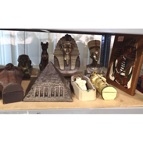 1175 - Egyptian related ornaments and collectables including sarcophagi etc. Not available for in-house P&P