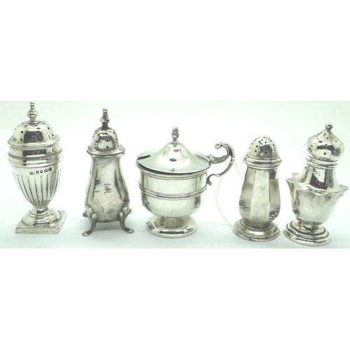 114 - Collection of hallmarked silver items a including mustard pot and cruet, largest H: 80 mm, combined ... 